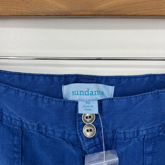 Sundance Pants Women's‎ Size 10 Blue Wide Leg High Rise Straight Linen Blend - Picture 6 of 13